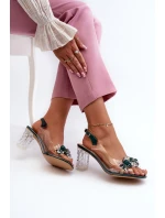 Průhledné sandály na podpatku s ozdobami zelené D&A MR38-D1