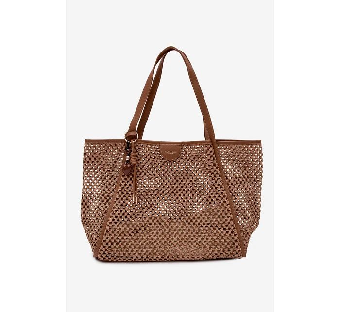 Pletená Shopper Kabelka S Připínákem Velká Světle Hnědá Mella