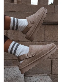 Dámské Zateplené Pantofle S Kožešinou Na Platformě Béžové Azida