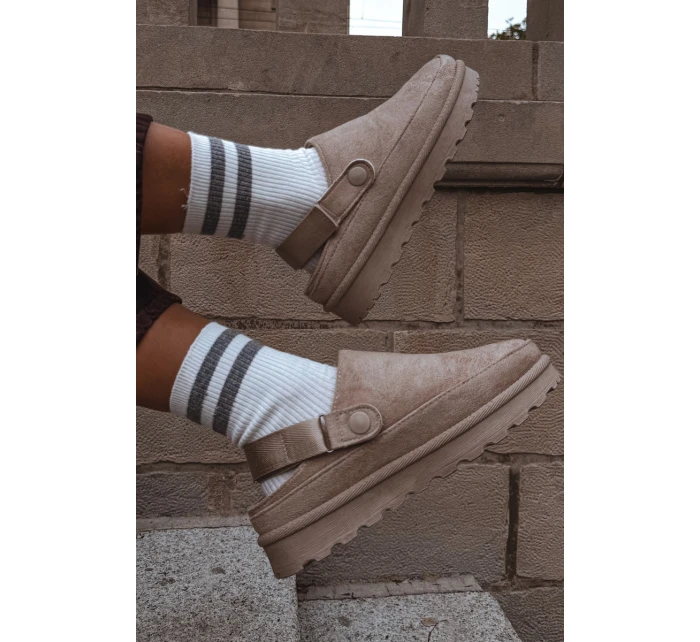 Dámské Zateplené Pantofle S Kožešinou Na Platformě Béžové Azida