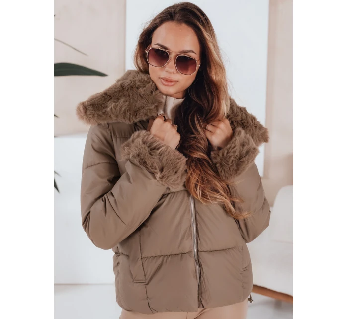 Dámská prošívaná krátká bunda s kožešinou FashionStreet camel TY5069