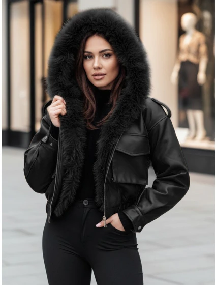 Dámská kožená bunda s kožešinou černá Dstreet model 21995407 - FashionStreet Dámská kožená bunda s kožešinou černá Dstreet model 21995407 - FashionStreet