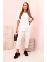 Dámská máslová souprava s krátkým rukávem a kalhotami ecru