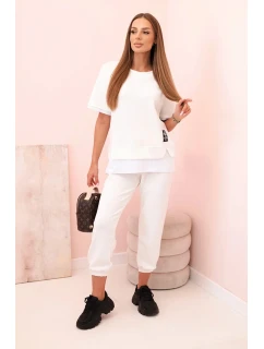 Dámská máslová souprava s krátkým rukávem a kalhotami ecru