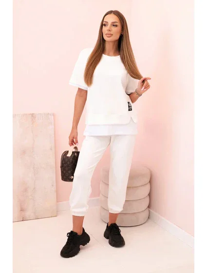 Dámská máslová souprava s krátkým rukávem a kalhotami ecru