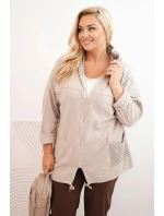 Dámská mikina Plus Size bavlněná oversize s dlouhým rukávem béžová
