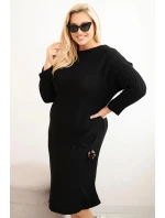 Dámské svetrkové šaty Plus Size s mohairovými oversized kapsami černá