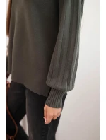 Dámský viskózový svetr s dlouhým rukávem a rozparkem po model 21410300 khaki - K-Fashion