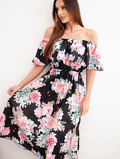 Dámské viskózové šaty model 22148020 střihu s květy černá - K-Fashion