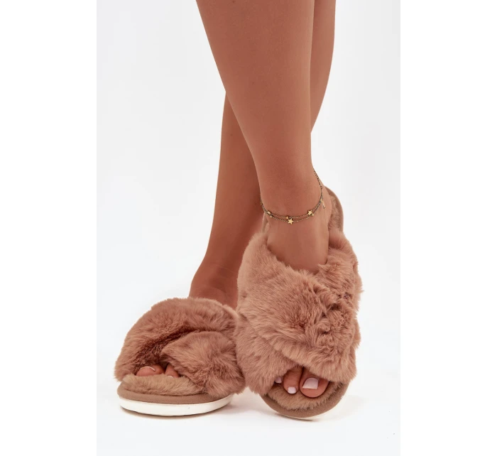 Kožešinové domácí pantofle pro ženy s se pásky Camel model 21708380 - EVENTO Kožešinové domácí pantofle pro ženy s se pásky Camel model 21708380 - EVENTO