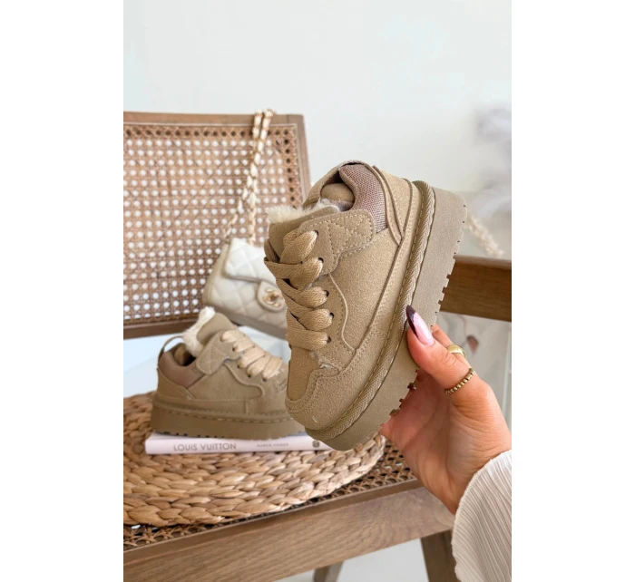 Dětské zateplené sneakers s kožíškem Mireen – béžové