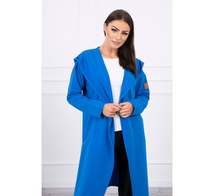 Dlouhý kabát s kapucí chrpově modrý