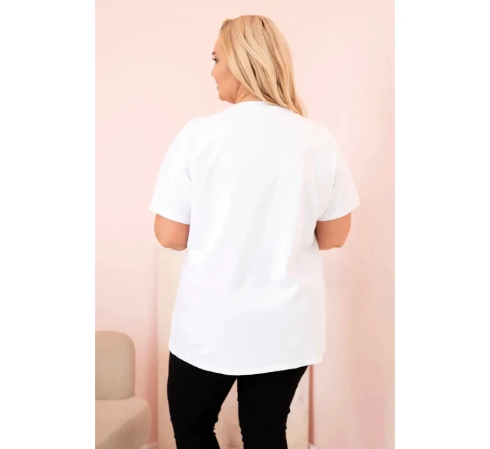 Dámská bavlněná halenka Plus Size s kamínky bílá + tmavě modrá