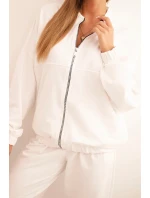 Dámská bavlněná souprava s širokými nohavicemi a mikinou na zip ecru