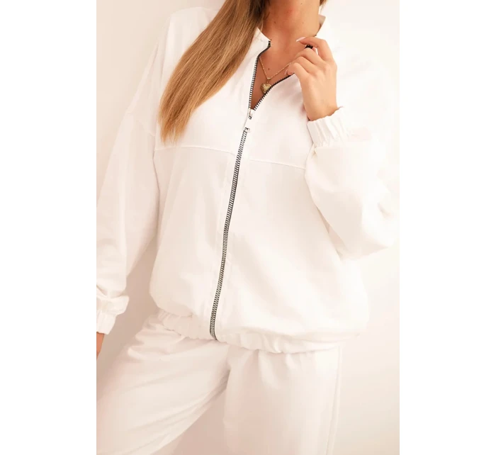 Dámská bavlněná souprava s širokými nohavicemi a mikinou na zip ecru