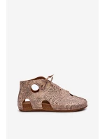 Vzorované kožené boty Maciejka 03426-02 Béžové