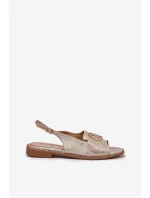 Dámské sandály na plochém podpatku s ozdobou S.Barski KV51-002 zlaté Dámské sandály na plochém podpatku s ozdobou S.Barski KV51-002 zlaté