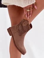 Dámské kotníkové boty na nízkém podpatku s krajkovým vzorem S.Barski HY61-8025 Hnědé