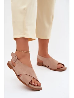 Kožené semišové dámské sandály na plochém podpatku D&A JC61-1001 Béžové