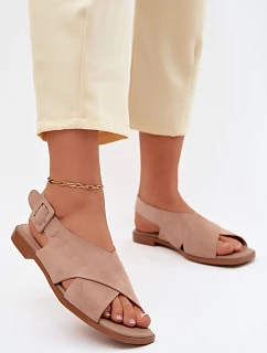 Kožené semišové dámské sandály na plochém podpatku D&A JC61-1001 Béžové