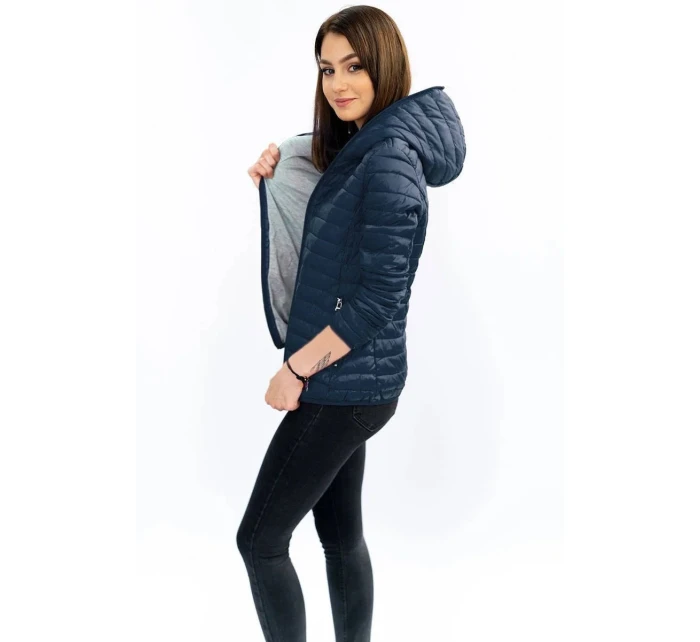 Tmavě modrá prošívaná bunda s kapucí (B1078-30)