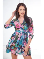 Květinové šaty s vázáním v pase černé Květinové šaty s vázáním v pase černé