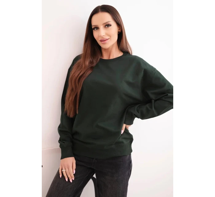 Dámská mikina s model 21494912 výstřihem základní z bavlny tmavě zelená - K-Fashion