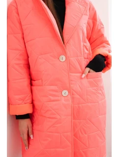 Dámská bunda Plus Size prošívaná s ozdobnými knoflíky a límcem neonově růžová