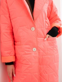 Dámská bunda Plus Size prošívaná s ozdobnými knoflíky a límcem neonově růžová