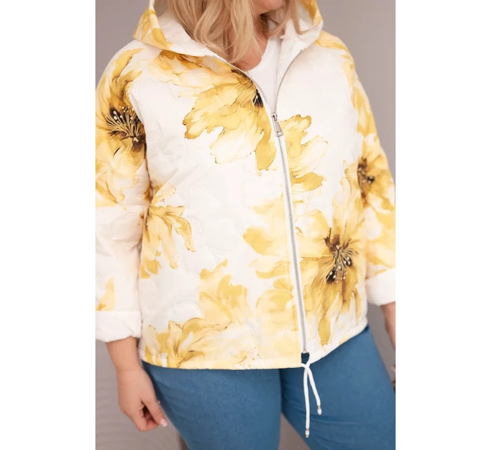 Dámská jarní bunda Plus Size s květinovým vzorem žlutá