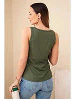 Dámská žebrovaná halenka na ramínkách s knoflíkem khaki