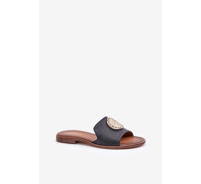 Kožené Pantofle S Dekorací Na Plochém Podpatku Zazoo model 21682278 Černé - Boto Kožené Pantofle S Dekorací Na Plochém Podpatku Zazoo model 21682278 Černé - Boto