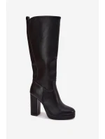 Dámské Kozačky Do Kolena Na Podpatku Eko Kůže Černé model 21705113 - Boto Dámské Kozačky Do Kolena Na Podpatku Eko Kůže Černé model 21705113 - Boto