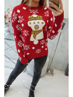 Dámský vánoční svetr s medvídkem červený - Gemini