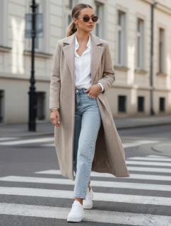 Dámský oversize kabát dlouhý světle hnědý model 21982234 - Dstreet