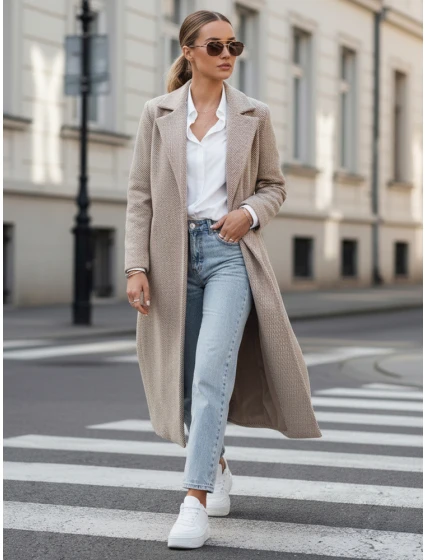 Dámský oversize kabát dlouhý světle hnědý model 21982234 - Dstreet