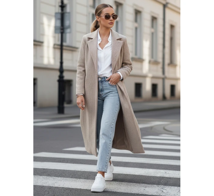 Dámský oversize kabát dlouhý světle hnědý model 21982234 - Dstreet