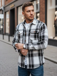 Pánská černobílá kostkovaná flanelová košile FashionStreet DX2673