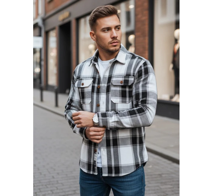 Pánská černobílá kostkovaná flanelová košile FashionStreet DX2673
