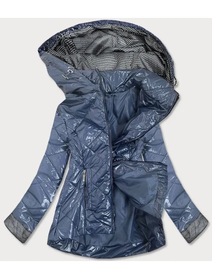 Světle modrá lesklá dámská prošívaná bunda (B9573)