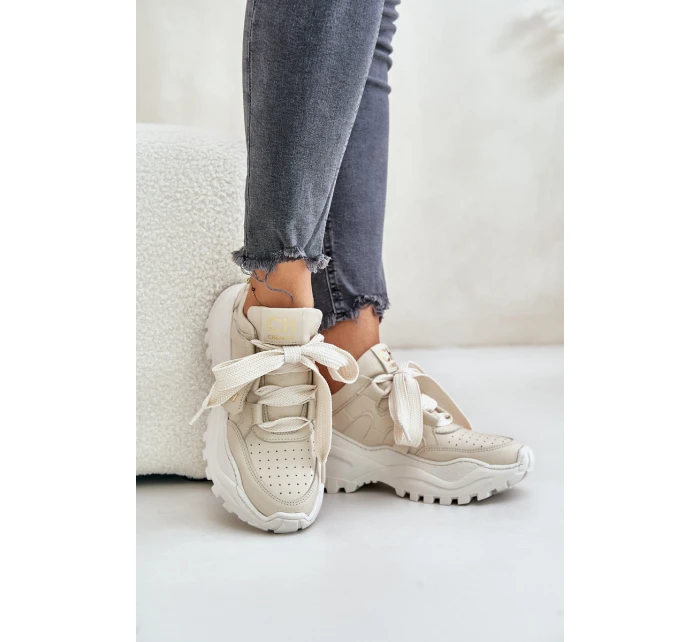 Dámské Kožené Tenisky Béžové model 21671647 - CheBello