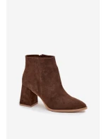 Kozačky z přírodního semiše s vysokým podpatkem vyhřívané hnědé model 21712923 - Zazoo