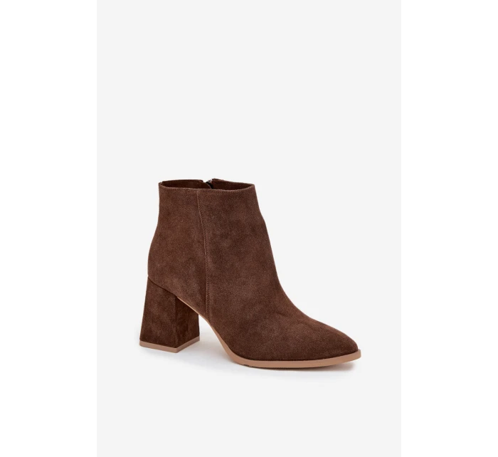 Kozačky z přírodního semiše s vysokým podpatkem vyhřívané hnědé model 21712923 - Zazoo