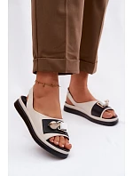 Kožené dámské sandály s ozdobou D&A model 22101318 Béžové - S.Barski