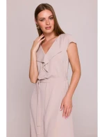 S411 Šaty bez rukávů s volánkovým výstřihem - béžové S411 Šaty bez rukávů s volánkovým výstřihem - béžové