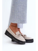 Dámské Kožené mokasíny Na Platformě S řetízkem S.Barski béžová Dámské Kožené mokasíny Na Platformě S řetízkem S.Barski béžová