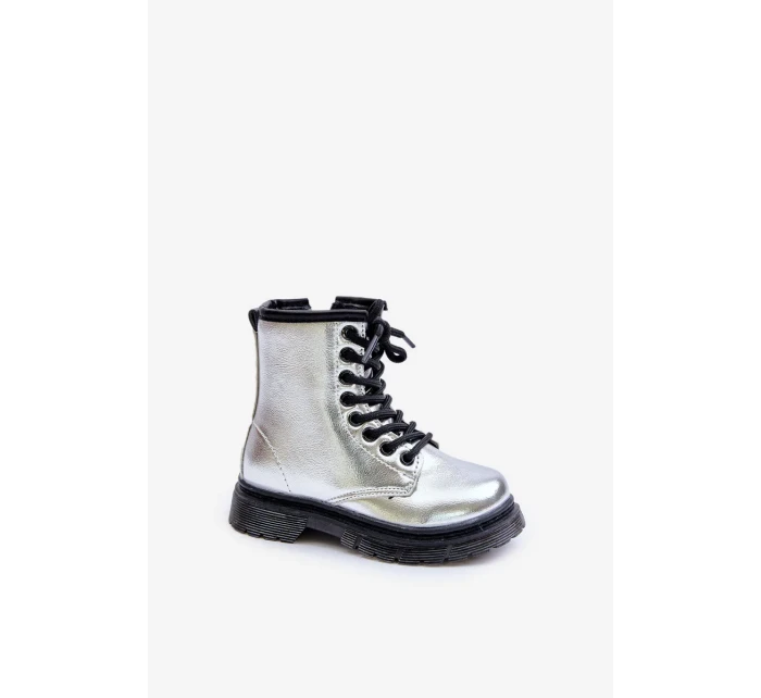 Zateplené Dívčí Lakované Kotníkové Boty Na Zip Stříbrné Novita