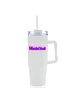 Personalizovaná cestovní termoska s průhledným víčkem s vlastním textem s obrysem Personalizovaná cestovní termoska s průhledným víčkem s vlastním textem s obrysem
