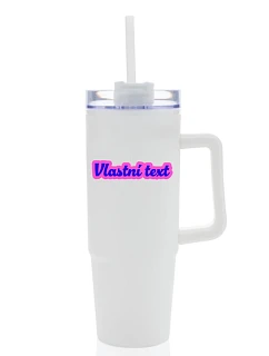 Personalizovaná cestovní termoska s průhledným víčkem s vlastním textem s obrysem