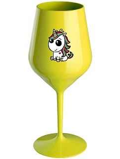 DUHOVÝ JEDNOROŽEC - žlutá nerozbitná sklenice na víno 470 ml